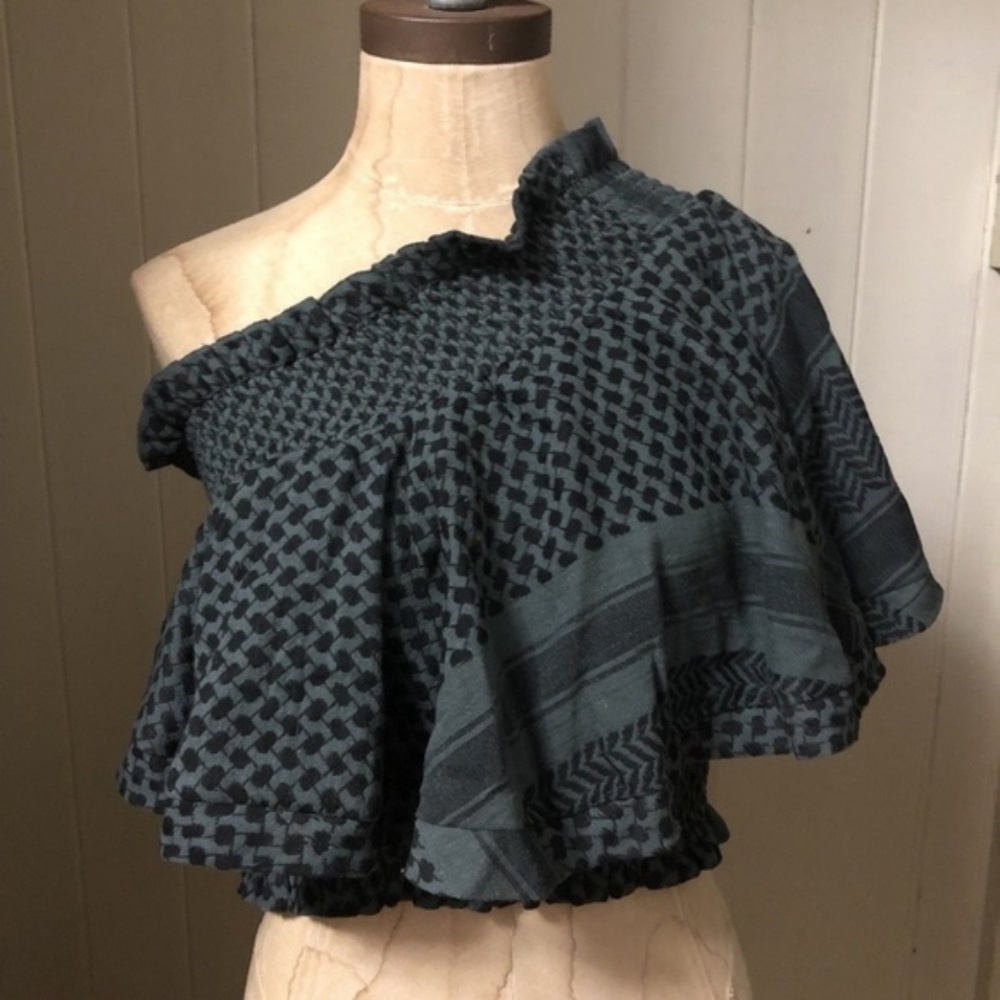 NEW CECILE COPENHAGEN sz 2 CROP One Shoulder Ruffle
